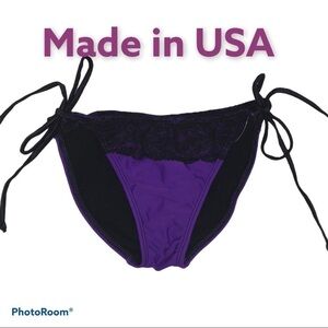 Jelly Swimwear Size S Purple Lace Trim Side Ties Bikini Bottom. Made in USA New